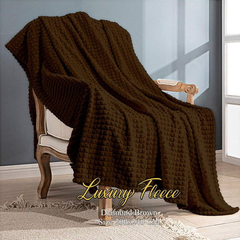 Soft emboss plush blanket brown