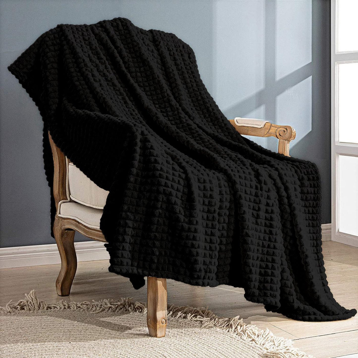 Soft emboss plush blanket black