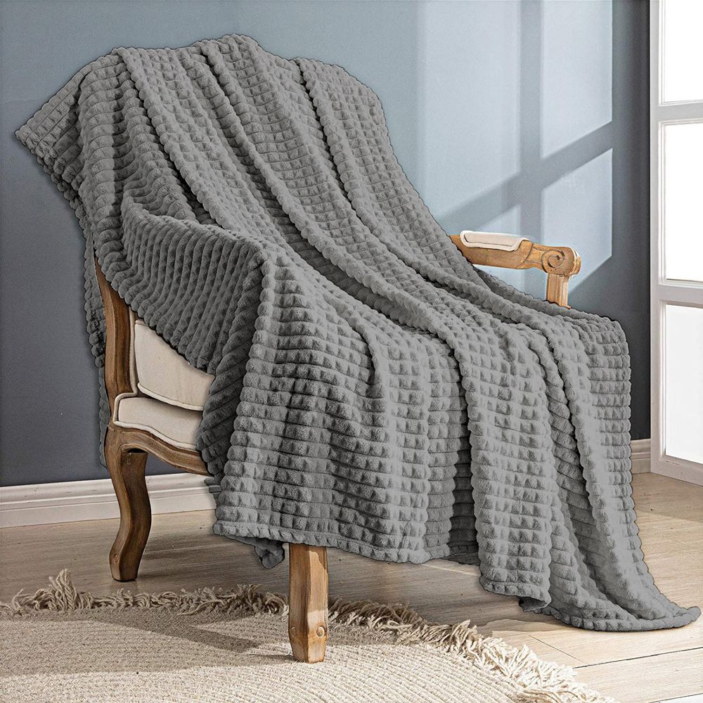 Soft emboss plush blanket light grey