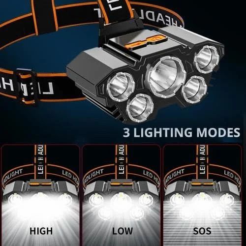 5LED Headlight Flashlight Rechargeable