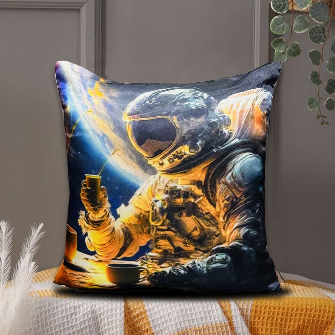 Astranaut 3d printed silk cushion cover