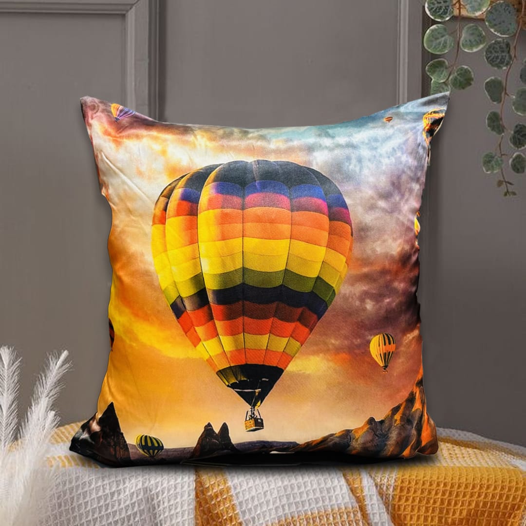 Colourful hot air baloon 3d printed silk cushion cover