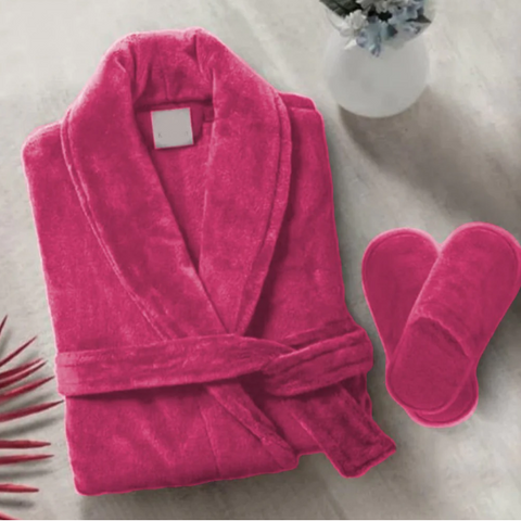 Velour bathrobe dark pink