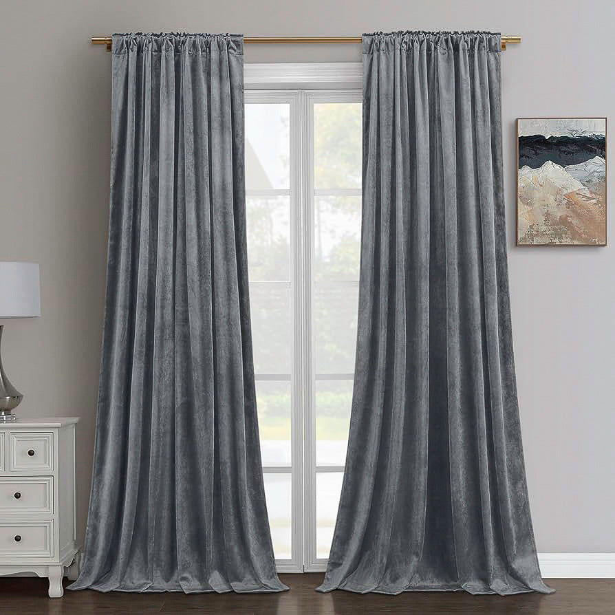 Grey velvet curtain