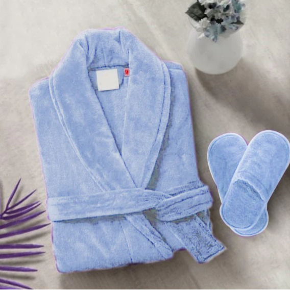 Velour bathrobe light blue