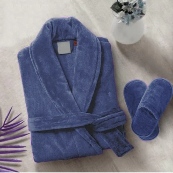 Velour bathrobe navy blue
