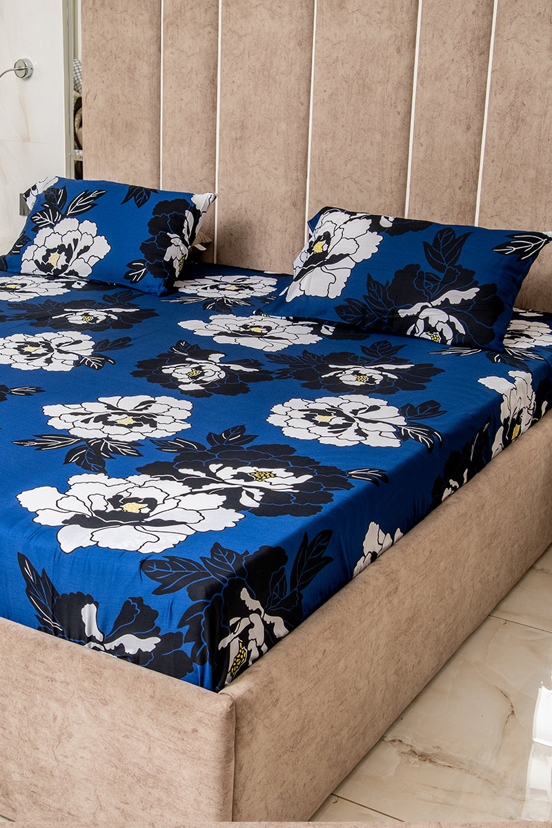 Midnight blooms 100% cotton satin bedsheet