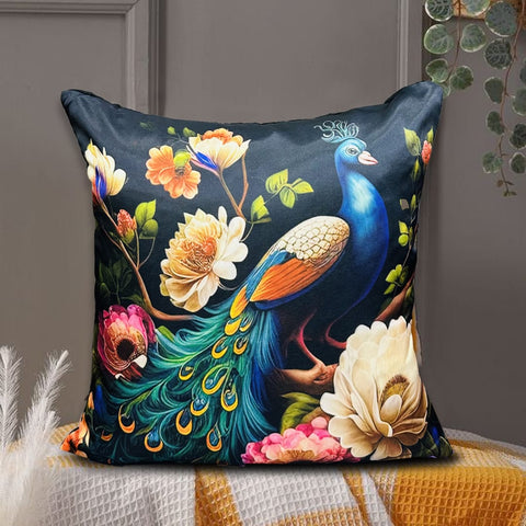 Peacock bird 3d printed silk cushion cover